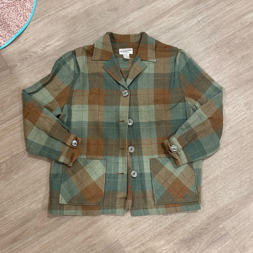 Pendleton Green and Brown Plaid Wool Jacket